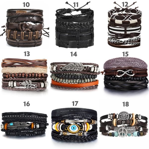 IF ME Vintage Leaf Feather Multilayer Leather Bracelet Men Fashion Braided Handmade Star Rope Wrap Bracelets & Bangles Male Gift - Image 4