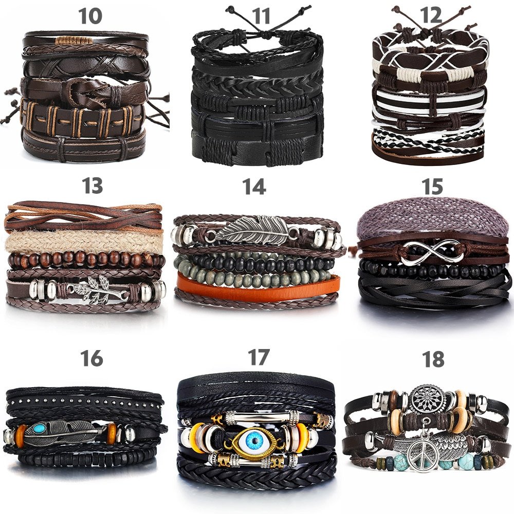IF ME Vintage Leaf Feather Multilayer Leather Bracelet Men Fashion Braided Handmade Star Rope Wrap Bracelets & Bangles Male Gift - Image 4