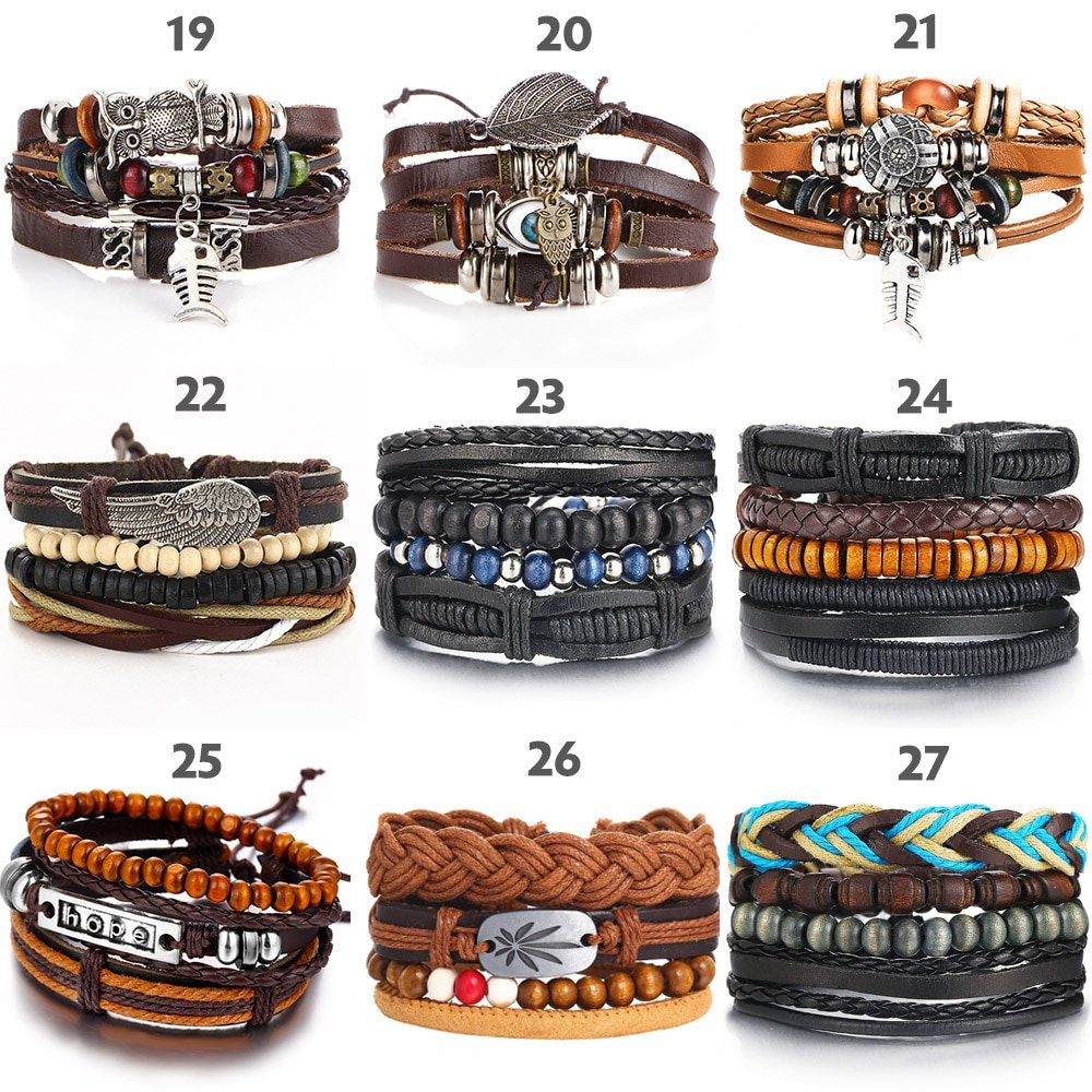 IF ME Vintage Leaf Feather Multilayer Leather Bracelet Men Fashion Braided Handmade Star Rope Wrap Bracelets & Bangles Male Gift - Image 5