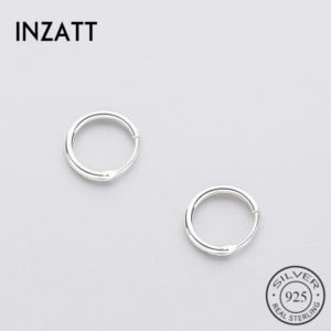 INZATT Real 925 Sterling Silver Minimalist Smooth Round Hoop Earrings Fine Jewelry Personality Accessories Black White Color