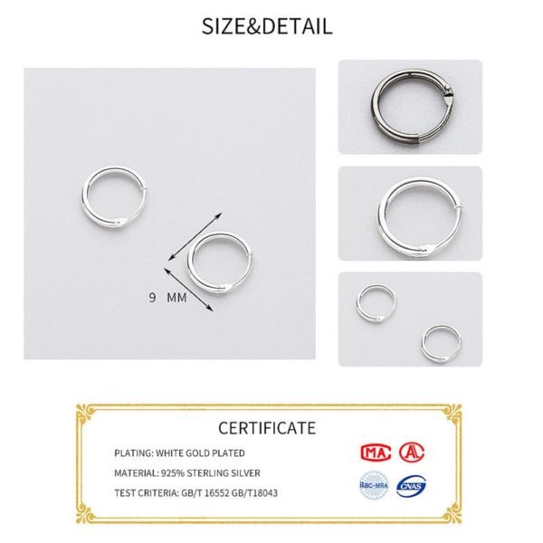 INZATT Real 925 Sterling Silver Minimalist Smooth Round Hoop Earrings Fine Jewelry Personality Accessories Black White Color - Image 6