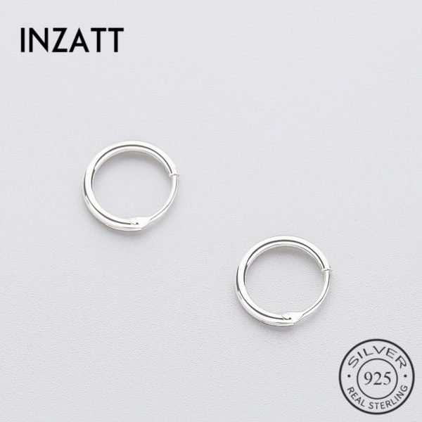 INZATT Real 925 Sterling Silver Minimalist Smooth Round Hoop Earrings Fine Jewelry Personality Accessories Black White Color