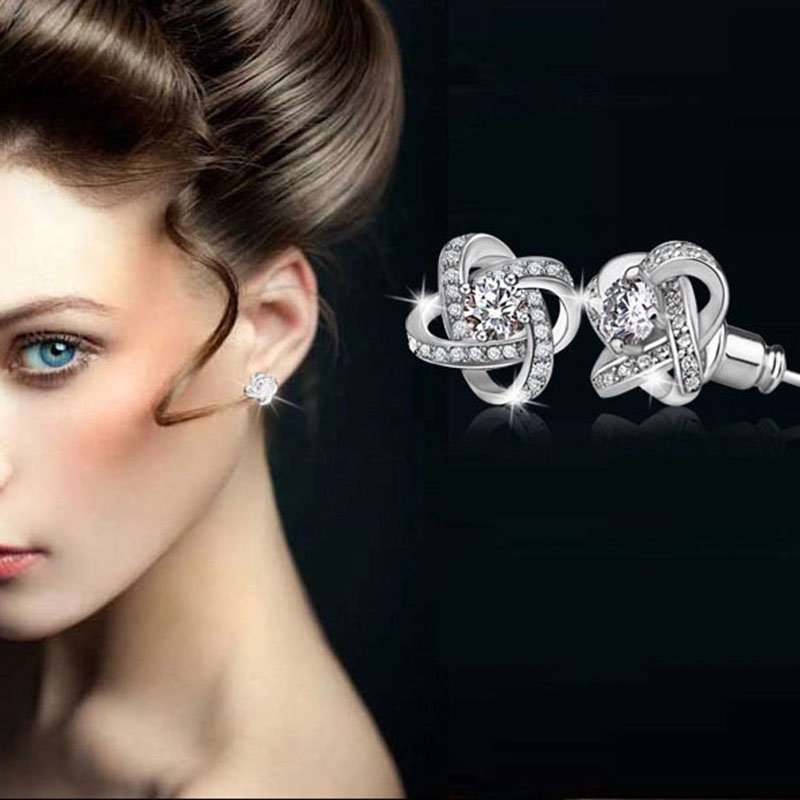 Jemmin Crystal Earrings 925 Sterling Silver Knot Flower Stud Earrings for Women Brincos Bijoux Wedding Jewelry - Image 3