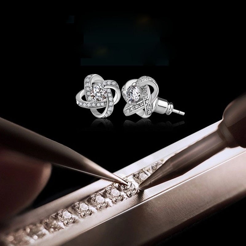 Jemmin Crystal Earrings 925 Sterling Silver Knot Flower Stud Earrings for Women Brincos Bijoux Wedding Jewelry - Image 4