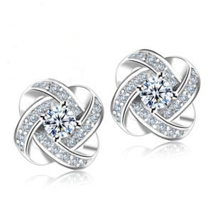 Jemmin Crystal Earrings 925 Sterling Silver Knot Flower Stud Earrings for Women Brincos Bijoux Wedding Jewelry