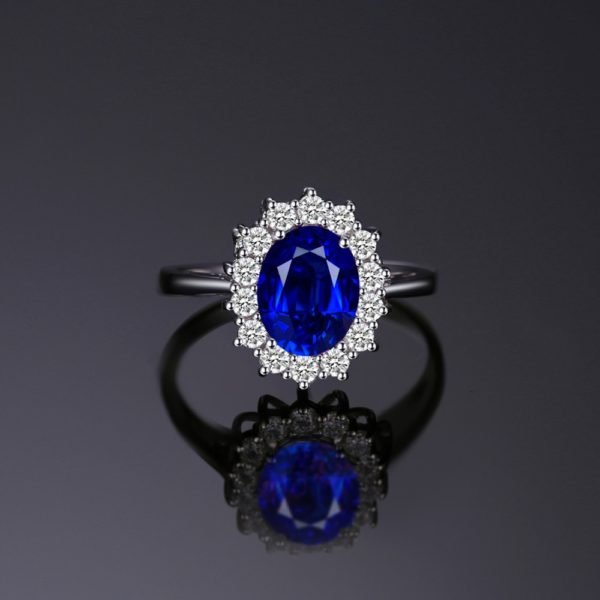 JewelryPalace 925 Sterling Silver Ring 3.2ct Blue Created Sapphire Engagement Ring for Women Fine Jewelry Classic Princess - Image 2