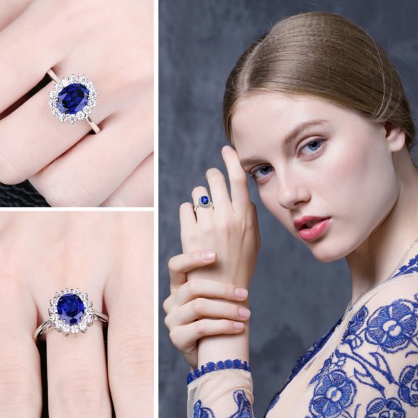 JewelryPalace 925 Sterling Silver Ring 3.2ct Blue Created Sapphire Engagement Ring for Women Fine Jewelry Classic Princess - Image 3