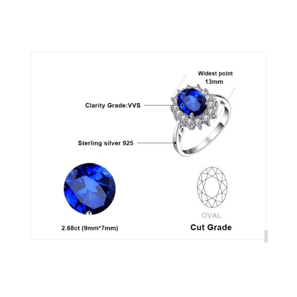 JewelryPalace 925 Sterling Silver Ring 3.2ct Blue Created Sapphire Engagement Ring for Women Fine Jewelry Classic Princess - Image 6