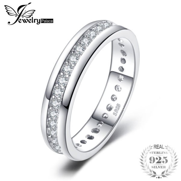JewelryPalace Classic Wedding Bands Authentic 925 Sterling Silver Eternity Rings Cubic Zirconia Anniversary Jewelry for Women