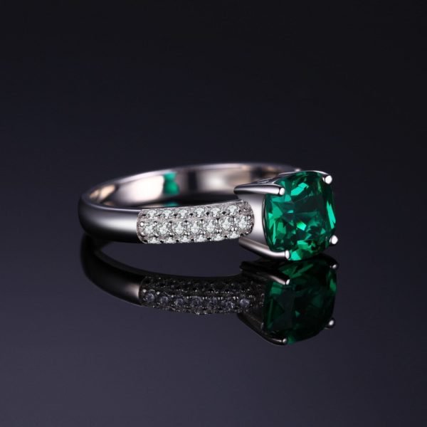 JewelryPalace Cushion 1.8ct Created Nano Russian Emerald Solitaire Engagement Rings 925 Sterling Silver Rings Fine Jewelry - Image 2