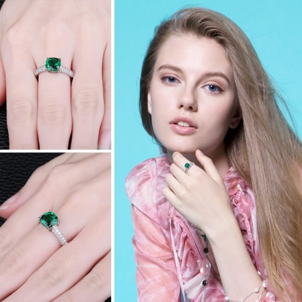 JewelryPalace Cushion 1.8ct Created Nano Russian Emerald Solitaire Engagement Rings 925 Sterling Silver Rings Fine Jewelry - Image 3