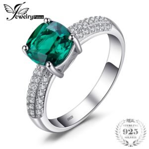 JewelryPalace Cushion 1.8ct Created Nano Russian Emerald Solitaire Engagement Rings 925 Sterling Silver Rings Fine Jewelry