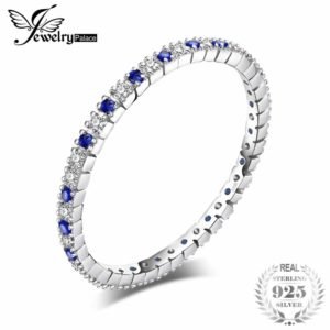 JewelryPalace Exquisite Created Blue Spinel Gemstone Rings 100% 925 Sterling Silver Rings Wedding Bands Women Fine Jewelry