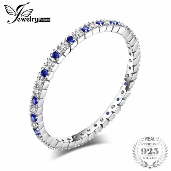 JewelryPalace Exquisite Created Blue Spinel Gemstone Rings 100% 925 Sterling Silver Rings Wedding Bands Women Fine Jewelry