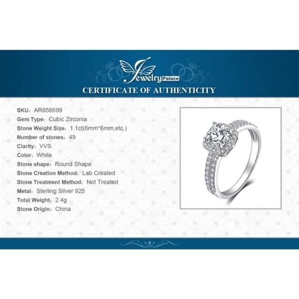 JewelryPalace Halo 1.1ct Round Cubic Zirconia Engagement Promise Ring Genuine 925 Sterling Silver Ring For Women Fashion Jewelry - Image 6