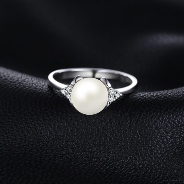 JewelryPalace Luxury 8mm*8mm Freshwater Cultured Pearl Engagement and Wedding Ring 925 Sterling Silver Fine Jewelry For Women - Image 2