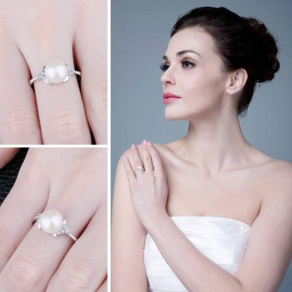 JewelryPalace Luxury 8mm*8mm Freshwater Cultured Pearl Engagement and Wedding Ring 925 Sterling Silver Fine Jewelry For Women - Image 3