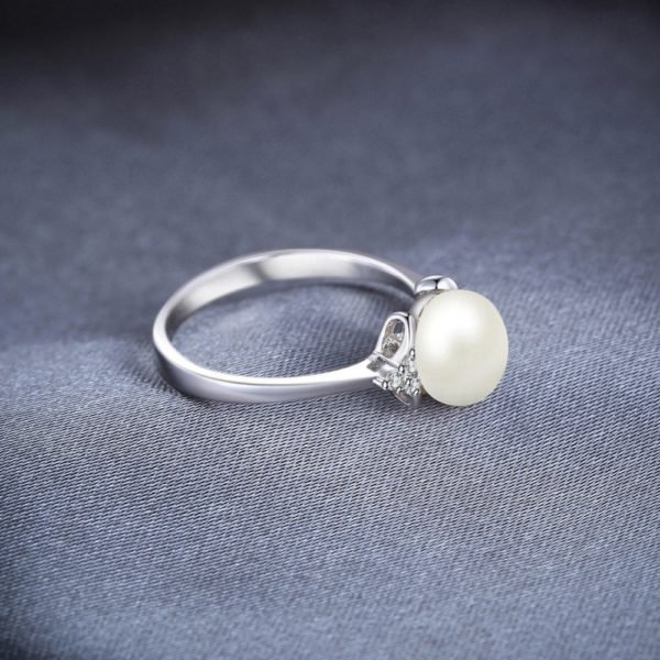 JewelryPalace Luxury 8mm*8mm Freshwater Cultured Pearl Engagement and Wedding Ring 925 Sterling Silver Fine Jewelry For Women - Image 4