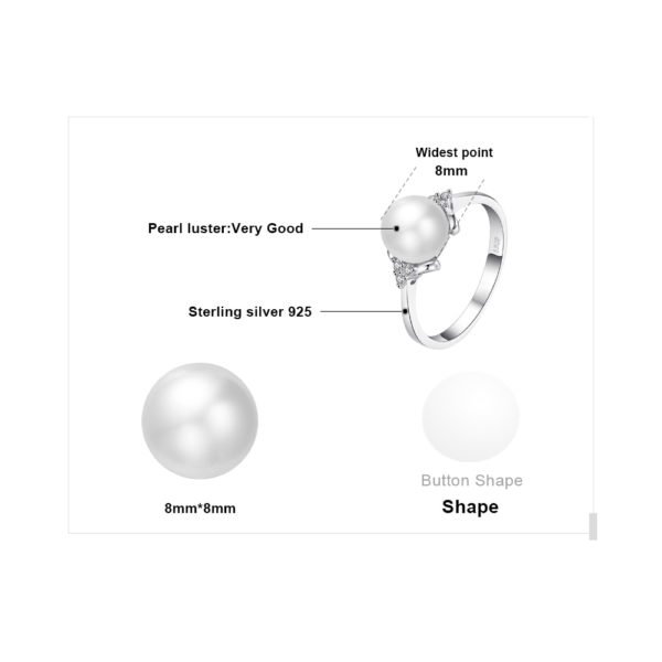 JewelryPalace Luxury 8mm*8mm Freshwater Cultured Pearl Engagement and Wedding Ring 925 Sterling Silver Fine Jewelry For Women - Image 5