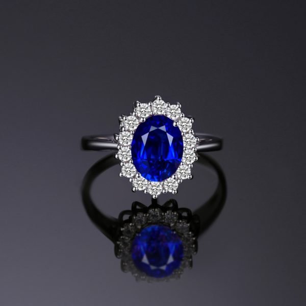 JewelryPalace Princess Diana 3.2 ct Created Blue Sapphire Ring 925 Sterling Silver Engagement Rings For Women Brand Fine Jewelry - Image 2