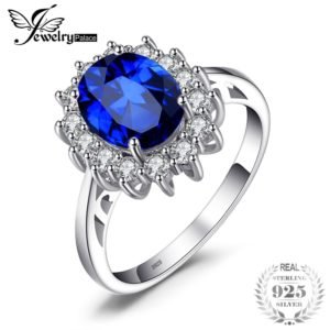JewelryPalace Princess Diana 3.2 ct Created Blue Sapphire Ring 925 Sterling Silver Engagement Rings For Women Brand Fine Jewelry