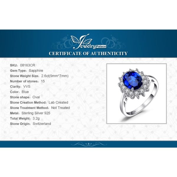JewelryPalace Princess Diana 3.2 ct Created Blue Sapphire Ring 925 Sterling Silver Engagement Rings For Women Brand Fine Jewelry - Image 6