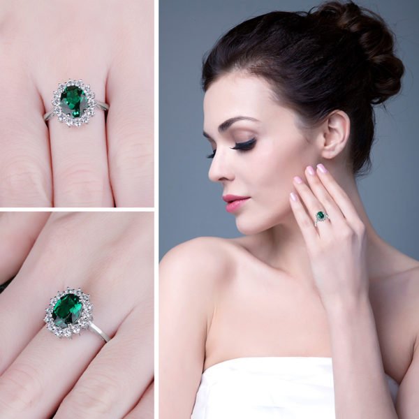 JewelryPalace Princess Diana William Kate Middleton's 2.5ct Created Emerald Ring Solid 925 Sterling Silver Ring For Women Gift - Image 3