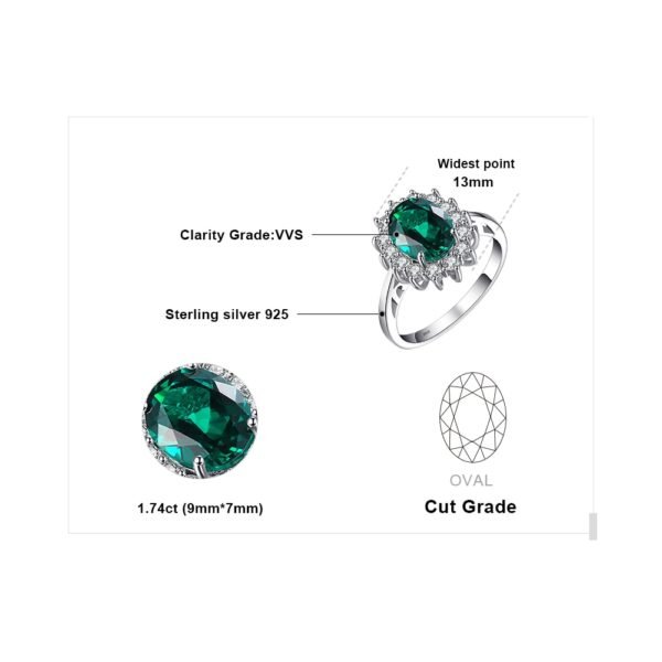 JewelryPalace Princess Diana William Kate Middleton's 2.5ct Created Emerald Ring Solid 925 Sterling Silver Ring For Women Gift - Image 5