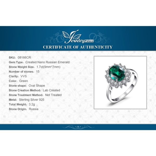 JewelryPalace Princess Diana William Kate Middleton's 2.5ct Created Emerald Ring Solid 925 Sterling Silver Ring For Women Gift - Image 6