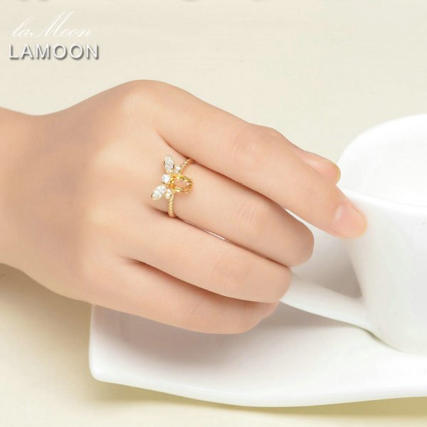 LAMOON Bee 5x7mm 1ct Natural Oval Citrine 925 Sterling Silver Jewelry Wedding Ring with 14K Gold Plated S925 For Women LMRI019 - Image 2