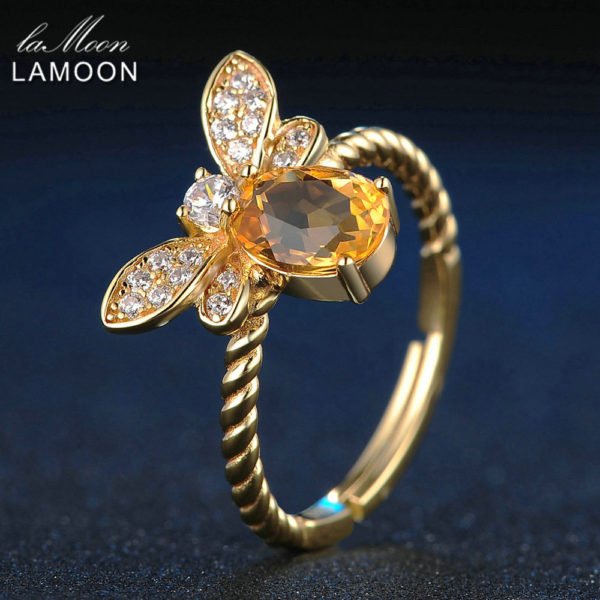 LAMOON Bee 5x7mm 1ct Natural Oval Citrine 925 Sterling Silver Jewelry Wedding Ring with 14K Gold Plated S925 For Women LMRI019 - Image 3