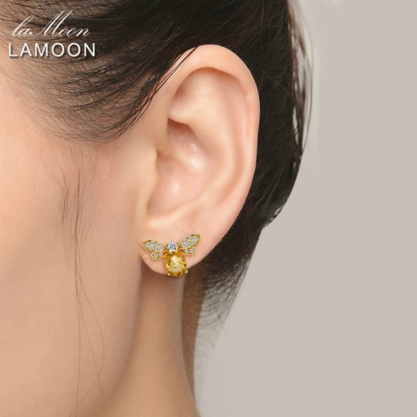 LAMOON Bee 6x4mm 100% Natural Citrine 925 sterling-silver-jewelry 14K Yellow Gold Plated Stud Earring S925 LMEI041 - Image 3