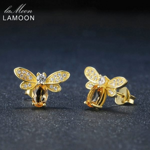 LAMOON Bee 6x4mm 100% Natural Citrine 925 sterling-silver-jewelry 14K Yellow Gold Plated Stud Earring S925 LMEI041 - Image 4