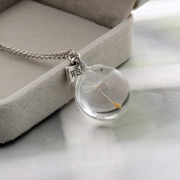 LKO Fashion Necklaces Wish Real Dandelion Crystal Necklace Glass Round Pendants Necklace Silver Chain Choker Necklace For Women - Image 2