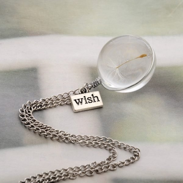 LKO Fashion Necklaces Wish Real Dandelion Crystal Necklace Glass Round Pendants Necklace Silver Chain Choker Necklace For Women - Image 3
