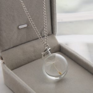 LKO Fashion Necklaces Wish Real Dandelion Crystal Necklace Glass Round Pendants Necklace Silver Chain Choker Necklace For Women