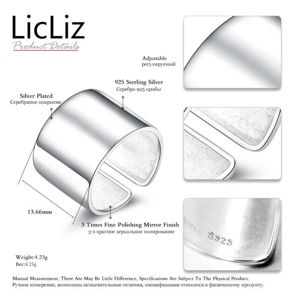 LicLiz 925 Sterling Silver Adjustable Ring For Women Rings Fingers Men Plain Open Party Jewelry Joyas de Plata 925 Bijoux LR0329 - Image 4