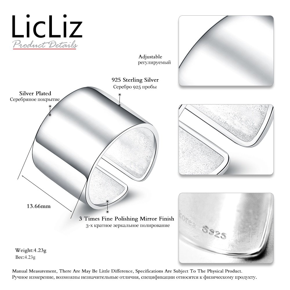 LicLiz 925 Sterling Silver Adjustable Ring For Women Rings Fingers Men Plain Open Party Jewelry Joyas de Plata 925 Bijoux LR0329 - Image 4