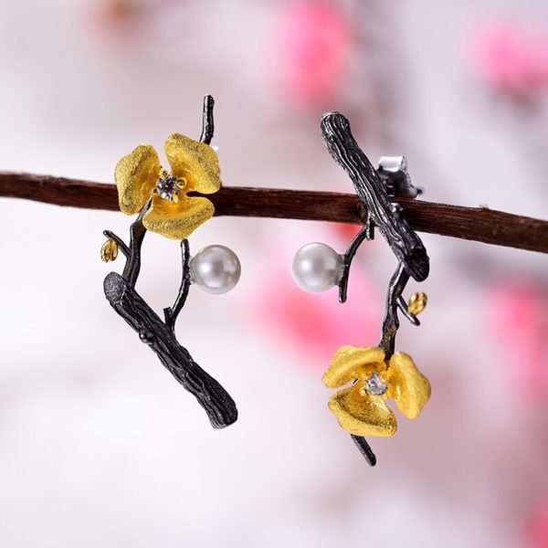 Lotus Fun Real 925 Sterling Silver Handmade Designer Fine Jewelry Delicated Plum Blossom Flower Dangle Earrings for Women - Image 2