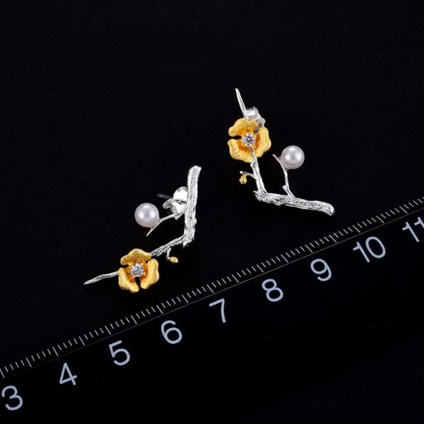 Lotus Fun Real 925 Sterling Silver Handmade Designer Fine Jewelry Delicated Plum Blossom Flower Dangle Earrings for Women - Image 4