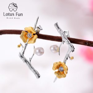 Lotus Fun Real 925 Sterling Silver Handmade Designer Fine Jewelry Delicated Plum Blossom Flower Dangle Earrings for Women