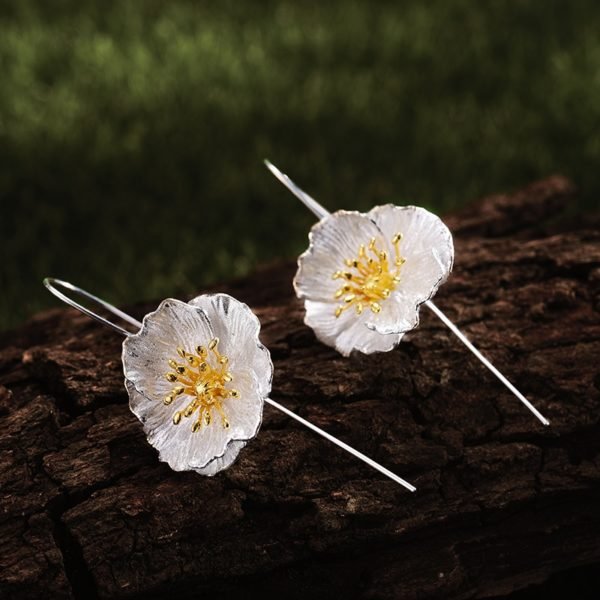 Lotus Fun Real 925 Sterling Silver Handmade Fine Jewelry Blooming Poppies Flower Dangle Earrings for Women - Image 2