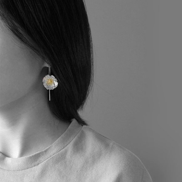 Lotus Fun Real 925 Sterling Silver Handmade Fine Jewelry Blooming Poppies Flower Dangle Earrings for Women - Image 5