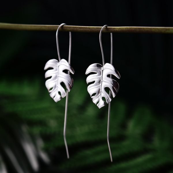 Lotus Fun Real 925 Sterling Silver Handmade Fine Jewelry Creative Monstera Leaves Design Dangle Earrings for Women Bijoux - Image 2