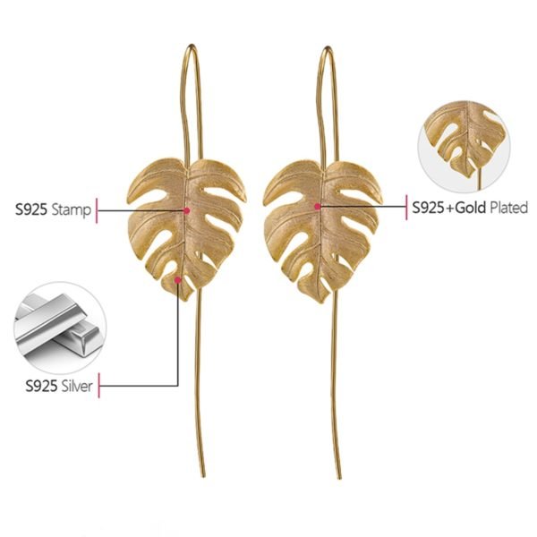 Lotus Fun Real 925 Sterling Silver Handmade Fine Jewelry Creative Monstera Leaves Design Dangle Earrings for Women Bijoux - Image 6