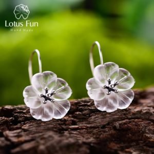 Lotus Fun Real 925 Sterling Silver Handmade Natural Designer Fine Jewelry Flower in the Rain Fashion Drop Earrings for Women