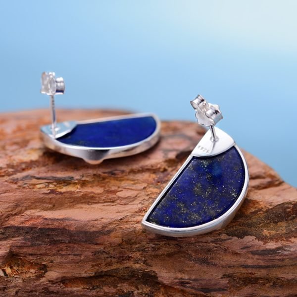 Lotus Fun Real 925 Sterling Silver Handmade Natural Lapis Lazuli Fine Jewelry Hand of God from The Creation of Adam Stud Earring - Image 3