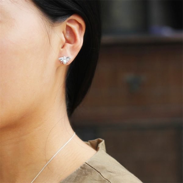 Lotus Fun Real 925 Sterling Silver Natural Creative Handmade Designer Fine Jewelry Cute Honeybee Stud Earrings for Women Brincos - Image 4