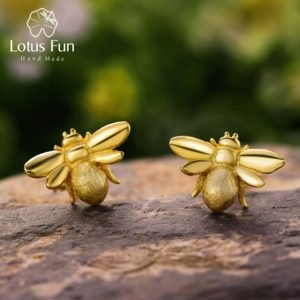 Lotus Fun Real 925 Sterling Silver Natural Creative Handmade Designer Fine Jewelry Cute Honeybee Stud Earrings for Women Brincos