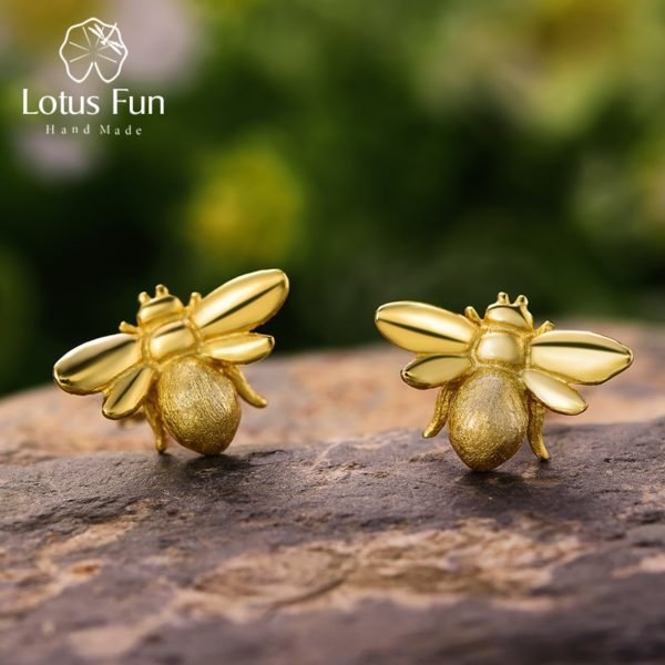 Lotus Fun Real 925 Sterling Silver Natural Creative Handmade Designer Fine Jewelry Cute Honeybee Stud Earrings for Women Brincos
